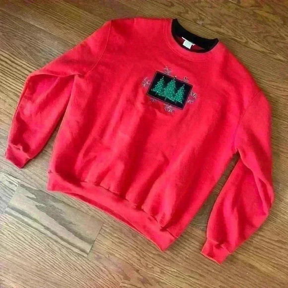 Vintage 90s Grandma Christmas Embroidered Sweatshirt Mock Neck Size 1X excellent - Picture 2 of 7